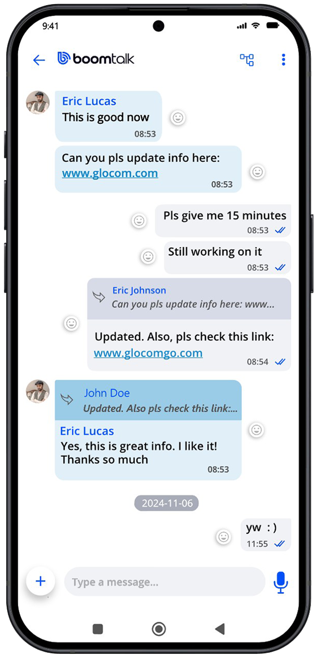 BoomTalk Communicator app chat screen