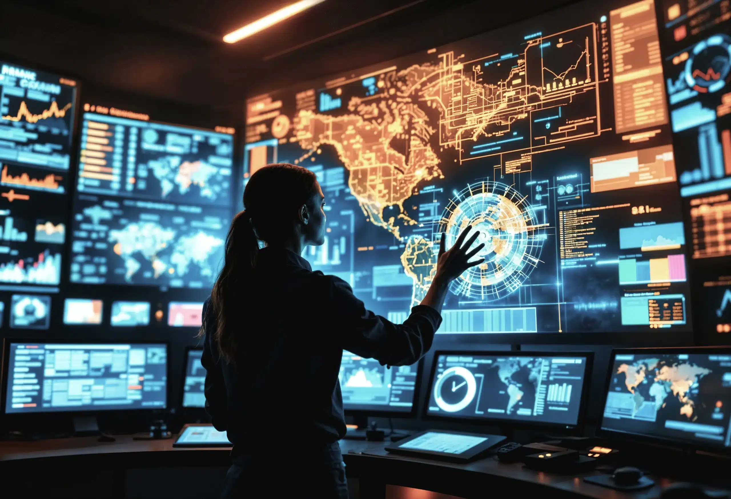 Essential cybersecurity services dashboard showing network security monitoring, endpoint protection, and threat detection systems for comprehensive business protection