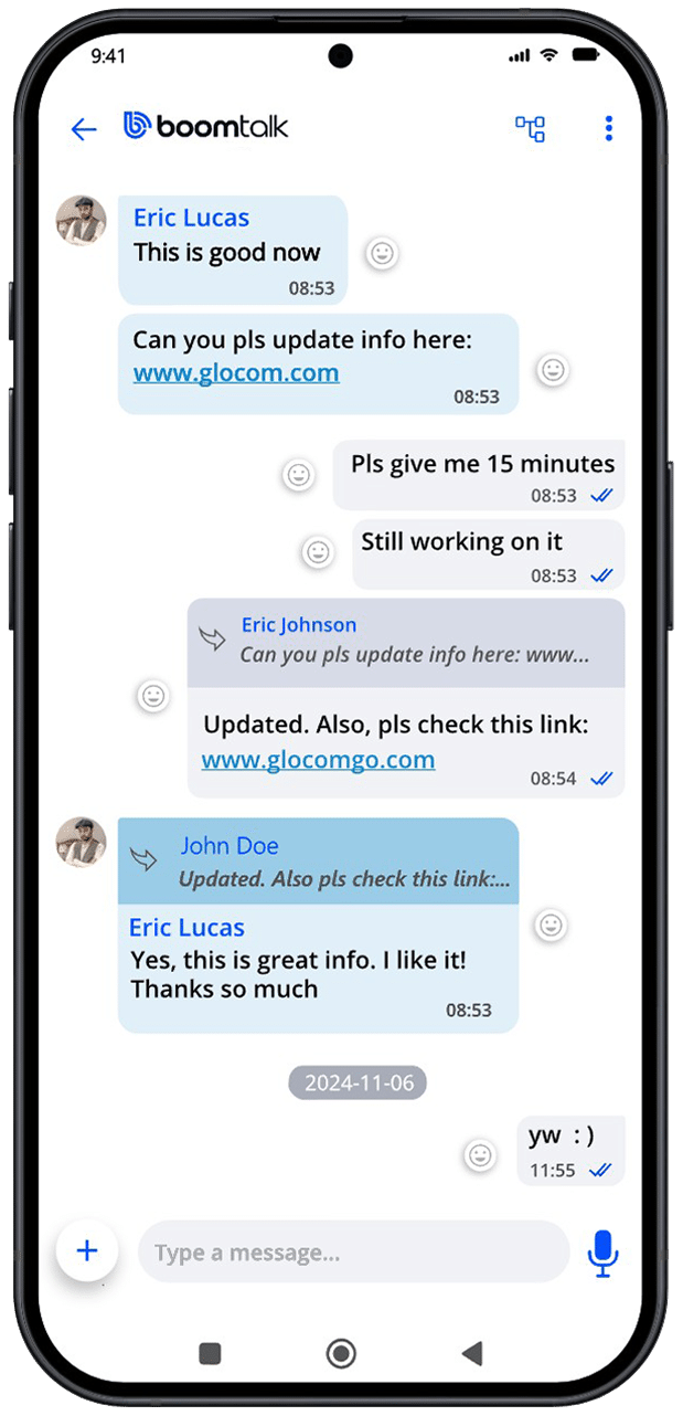 BoomTalk mobile messaging app